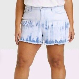 AVA & VIV Tie Dye Cutoff Denim Shorts High Waist Fringe Shorts Women’s Size 14
